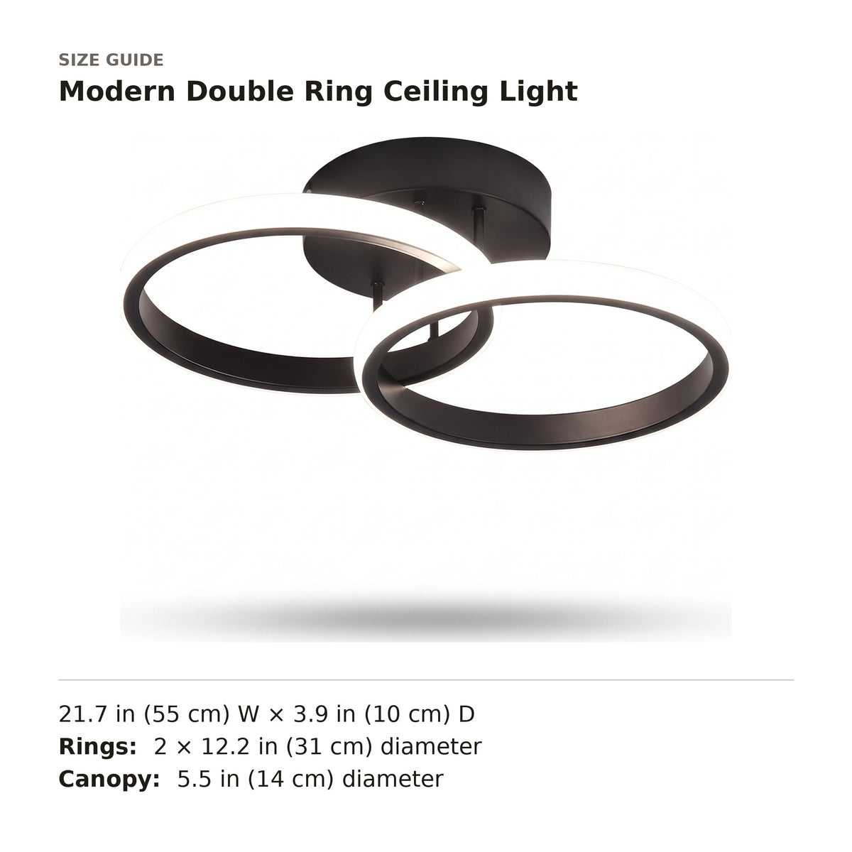 Modern Double Ring Ceiling Light size guide with dimensions