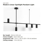 Modern Linear Spotlight Pendant Light size guide with dimensions