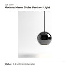 Modern Mirror Globe Pendant Light size guide with dimensions