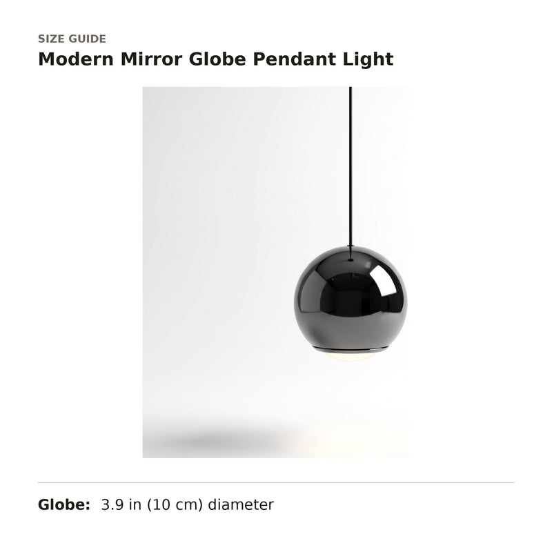 Modern Mirror Globe Pendant Light size guide with dimensions