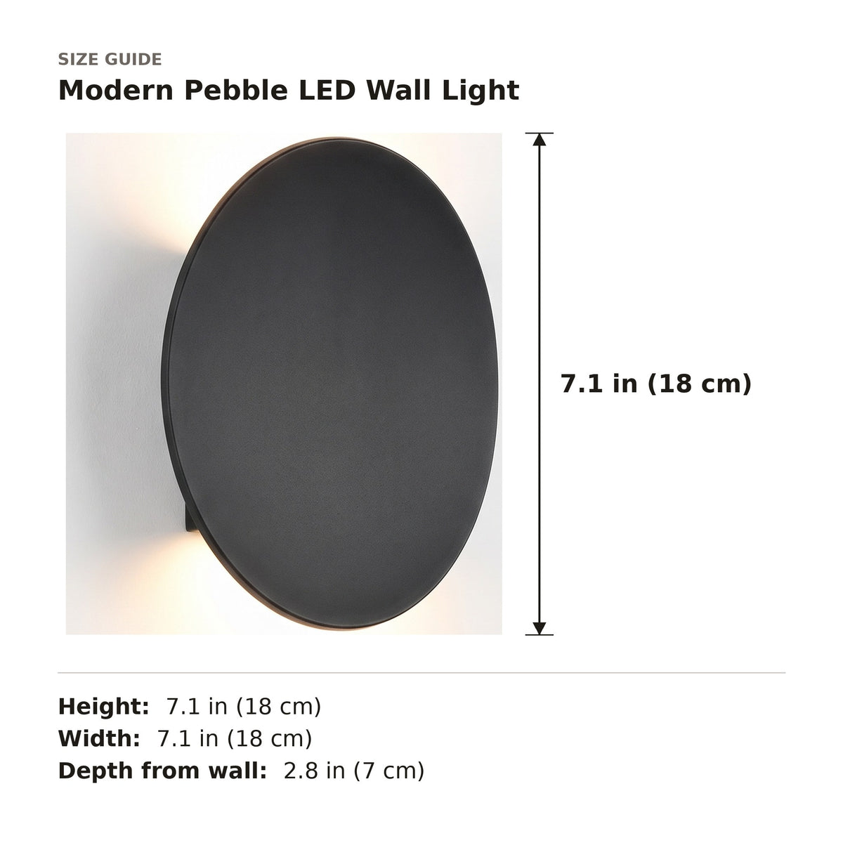 Modern Pebble LED Wall Light size guide with dimensions