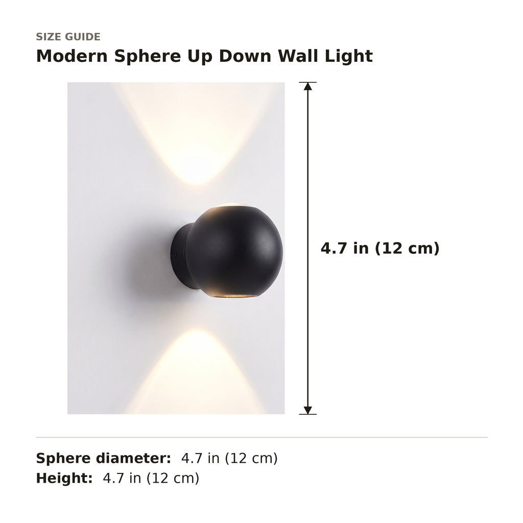 Modern Sphere Up Down Wall Light size guide with dimensions
