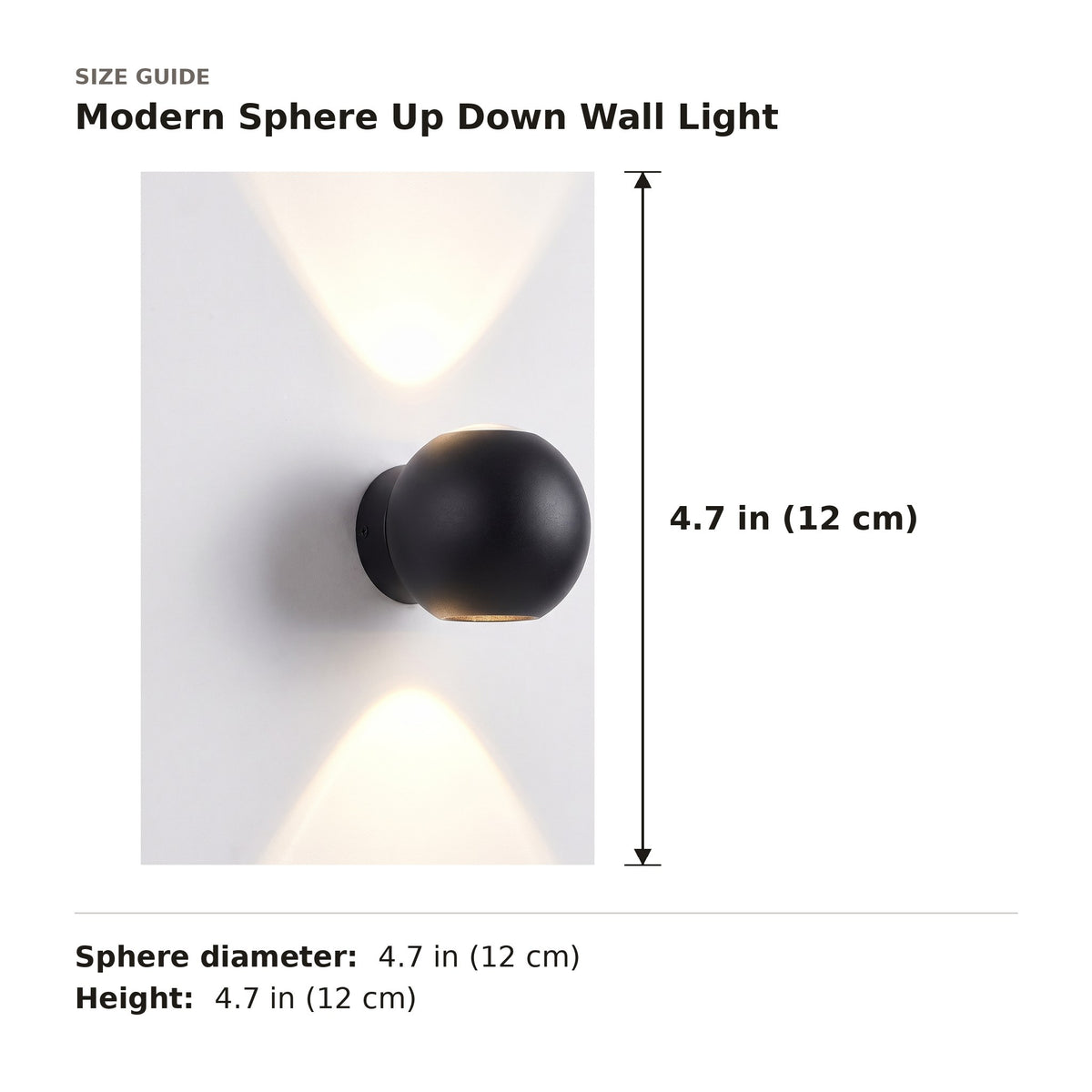 Modern Sphere Up Down Wall Light size guide with dimensions
