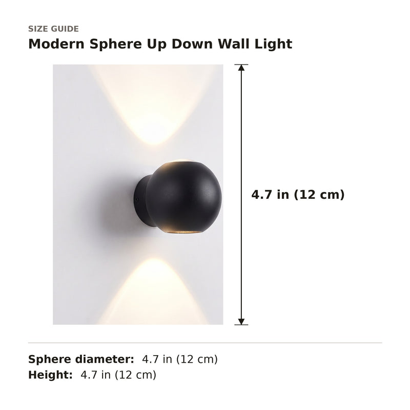 Modern Sphere Up Down Wall Light size guide with dimensions