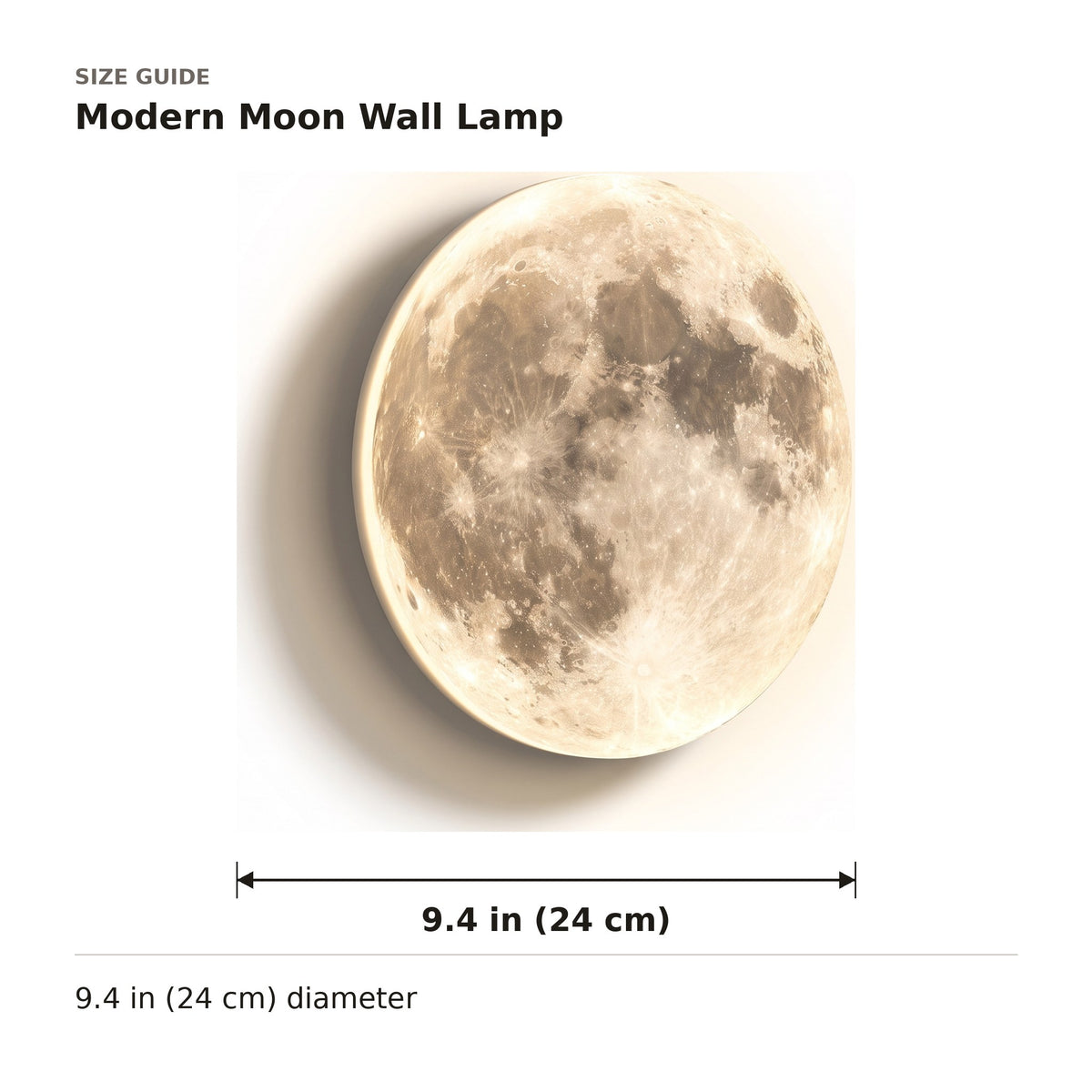 Modern Moon Wall Lamp size guide with dimensions