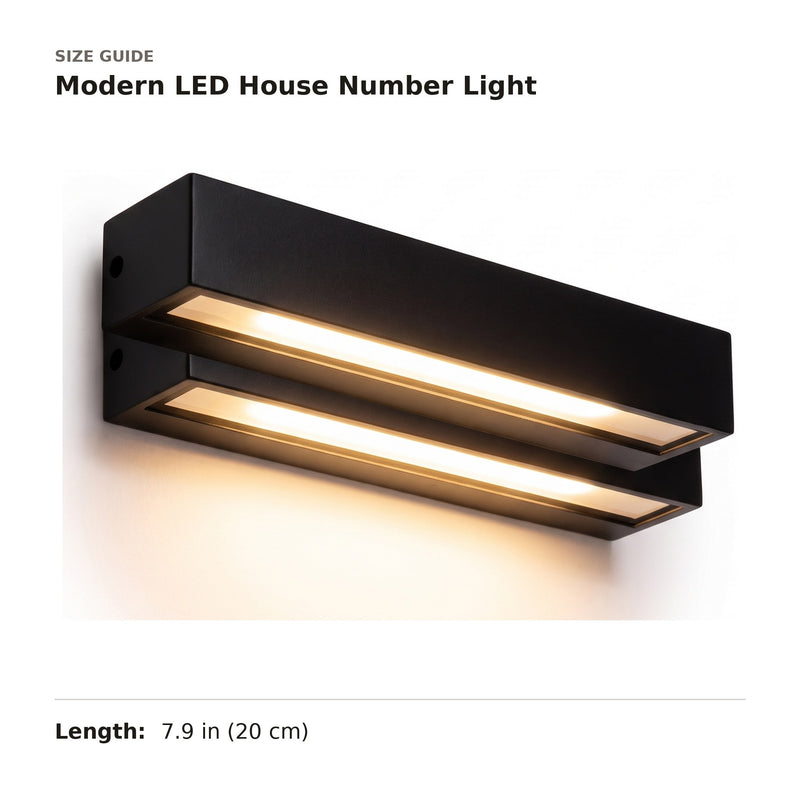 Modern LED House Number Light size guide with dimensions