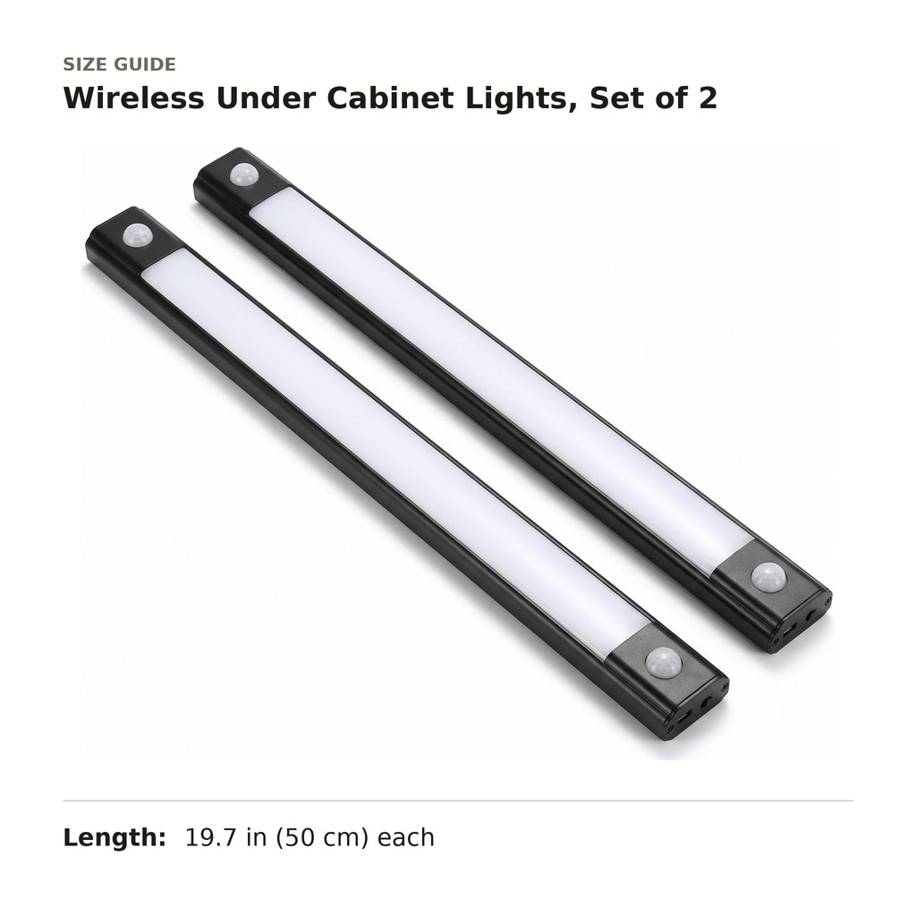 Wireless Under Cabinet Lights, Set of 2 size guide with dimensions