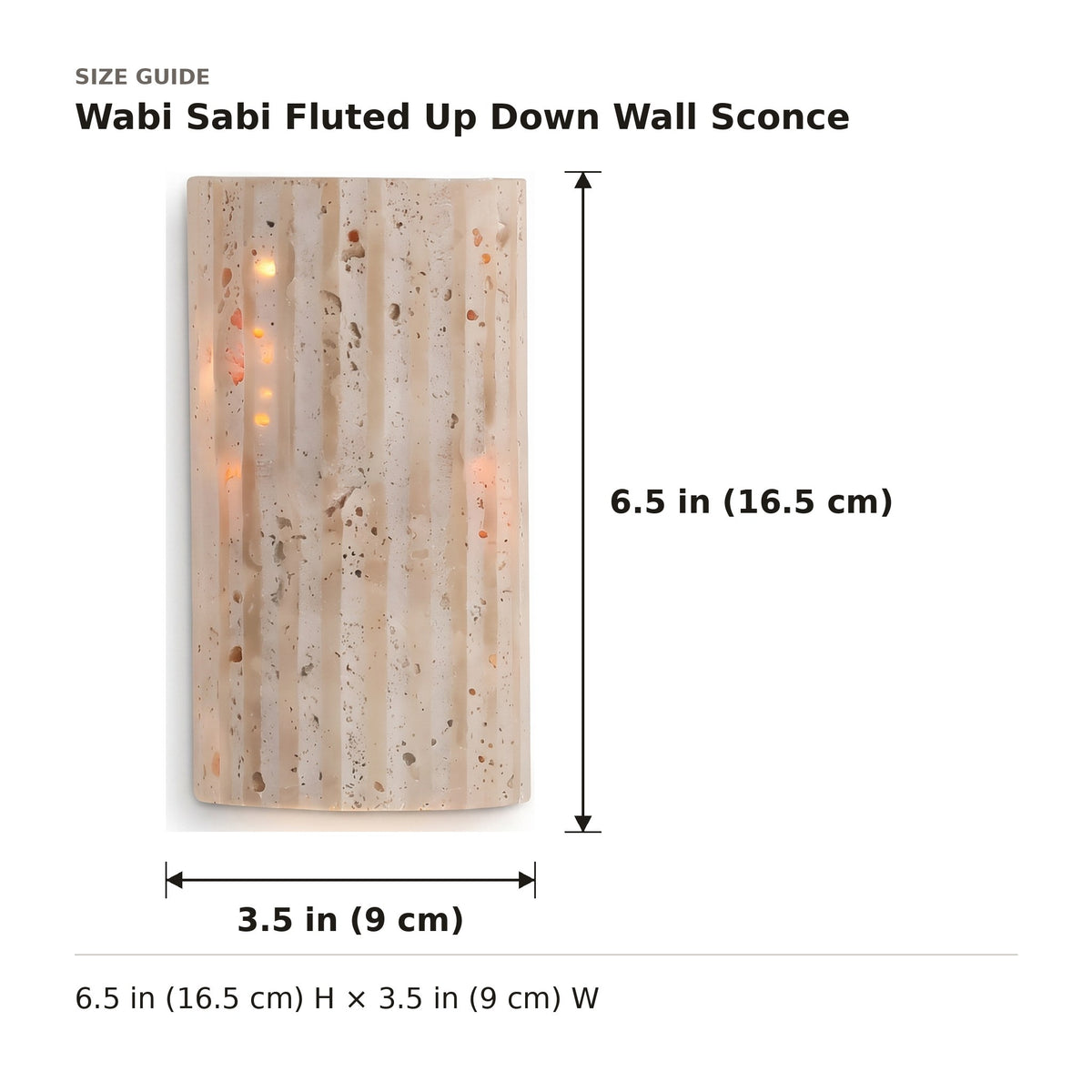 Wabi Sabi Fluted Up Down Wall Sconce size guide with dimensions