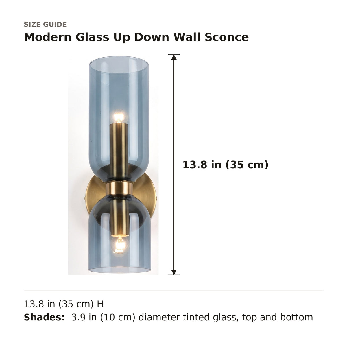 Modern Glass Up Down Wall Sconce size guide with dimensions