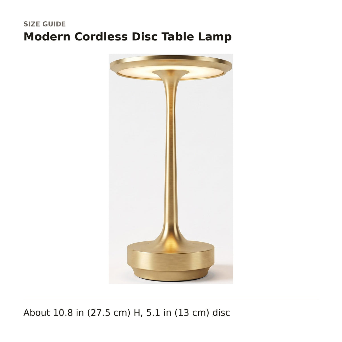 Modern Cordless Disc Table Lamp size guide with dimensions