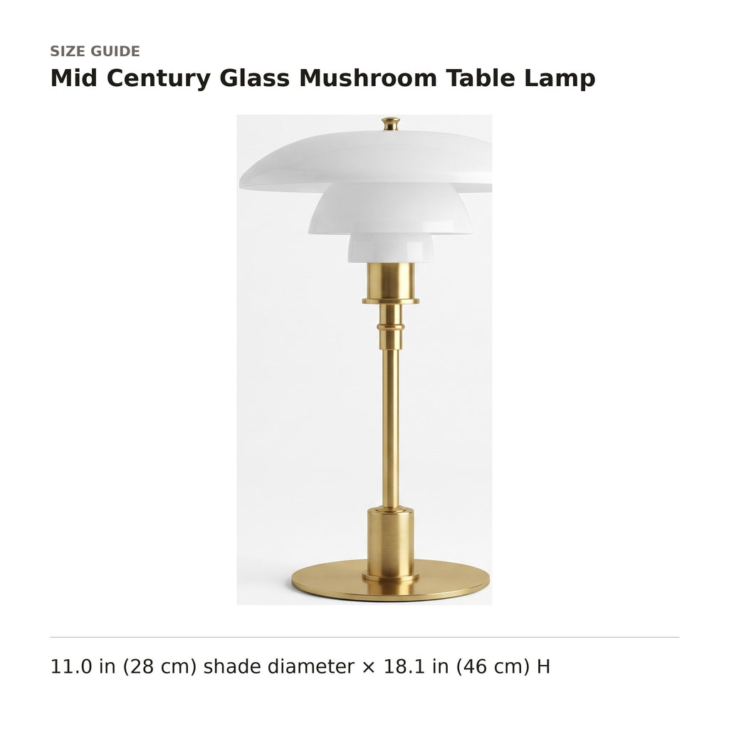 Mid Century Glass Mushroom Table Lamp size guide with dimensions