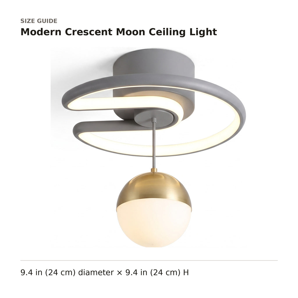 Modern Crescent Moon Ceiling Light size guide with dimensions