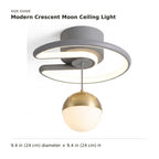 Modern Crescent Moon Ceiling Light size guide with dimensions