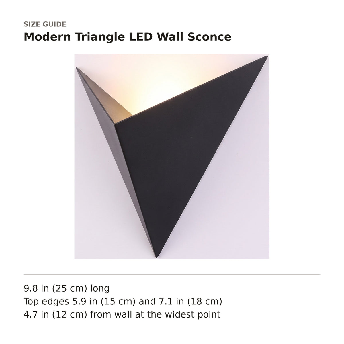 Modern Triangle LED Wall Sconce size guide with dimensions