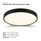 Modern Slim LED Flush Mount Light size guide with dimensions