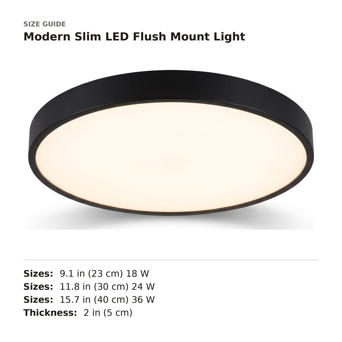 Modern Slim LED Flush Mount Light size guide with dimensions