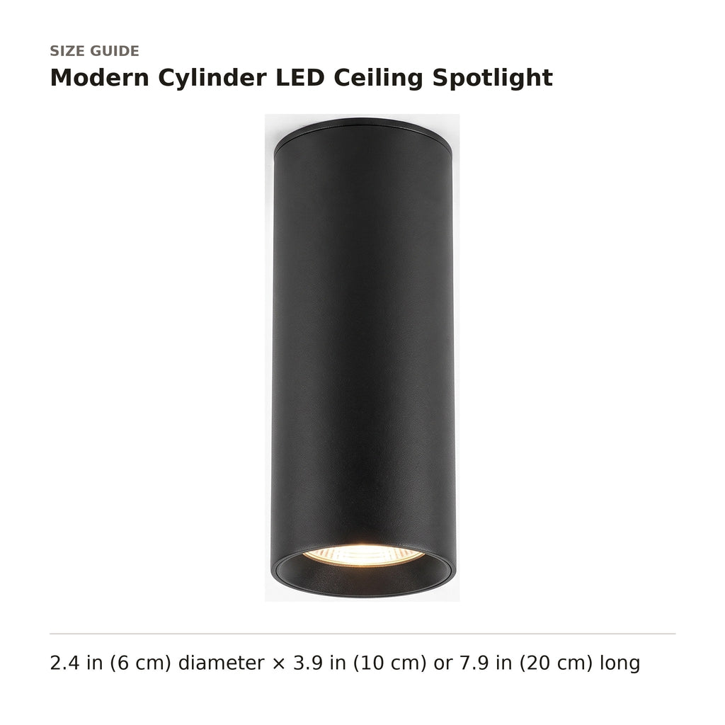 Modern Cylinder LED Ceiling Spotlight size guide with dimensions