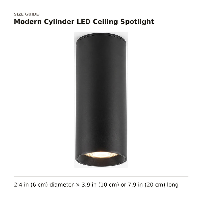 Modern Cylinder LED Ceiling Spotlight size guide with dimensions
