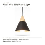 Nordic Wood Cone Pendant Light size guide with dimensions