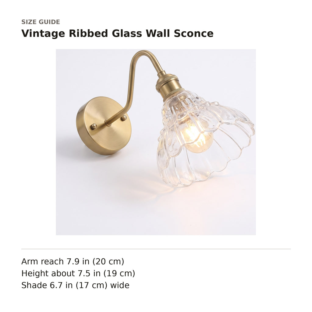 Vintage Ribbed Glass Wall Sconce size guide with dimensions