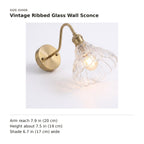 Vintage Ribbed Glass Wall Sconce size guide with dimensions