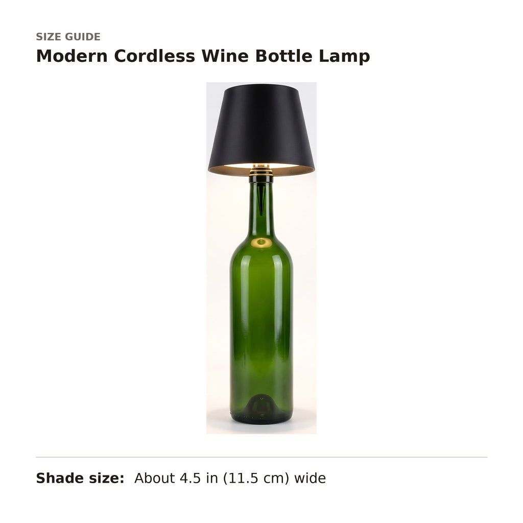 Modern Cordless Wine Bottle Lamp size guide with dimensions