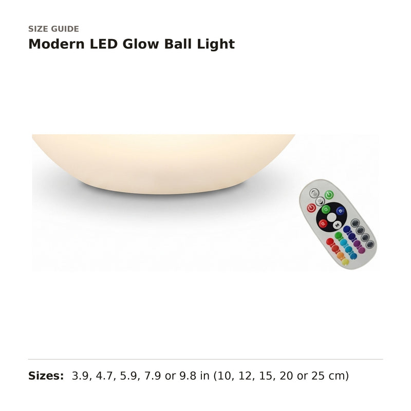Modern LED Glow Ball Light size guide with dimensions