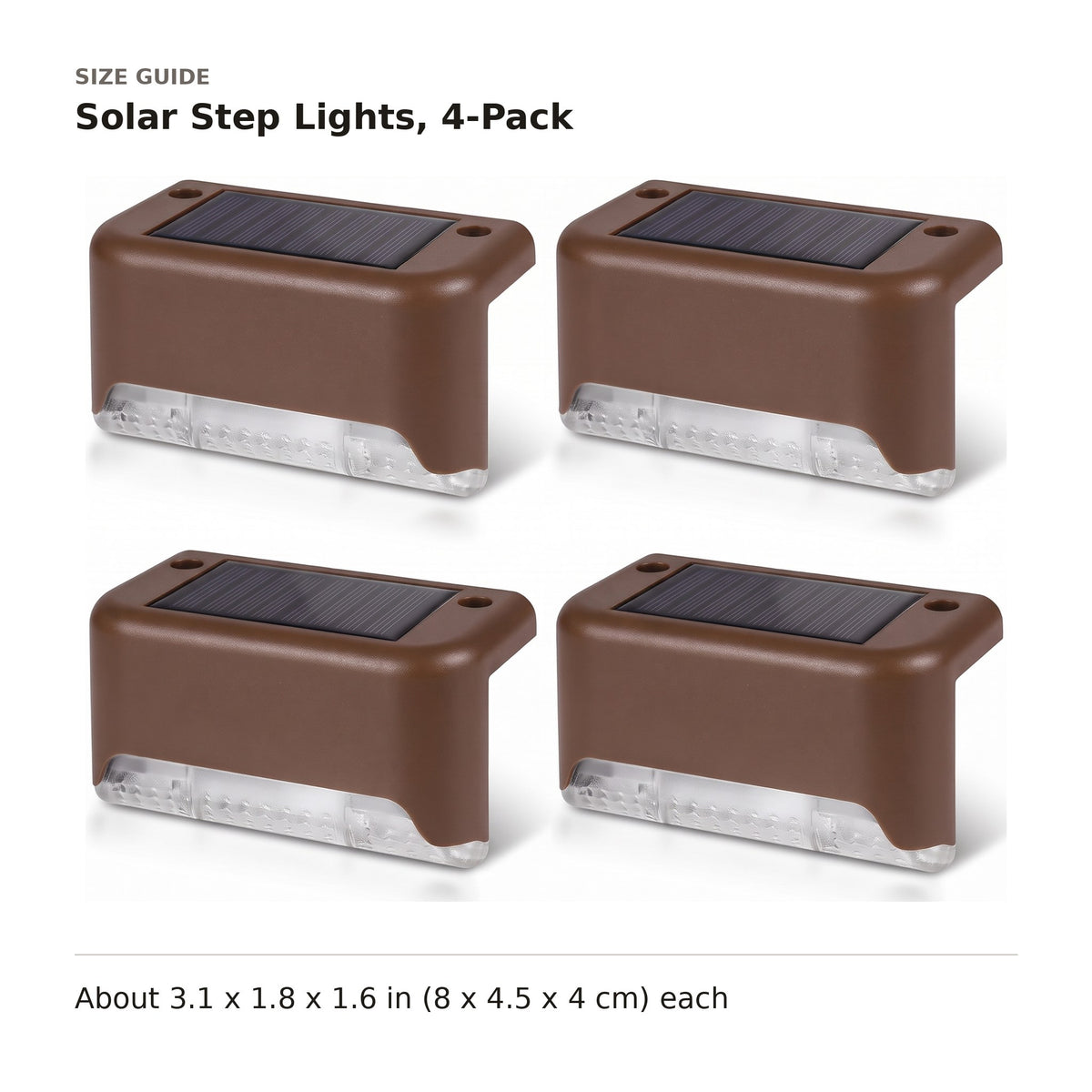 Solar Step Lights, 4-Pack size guide with dimensions