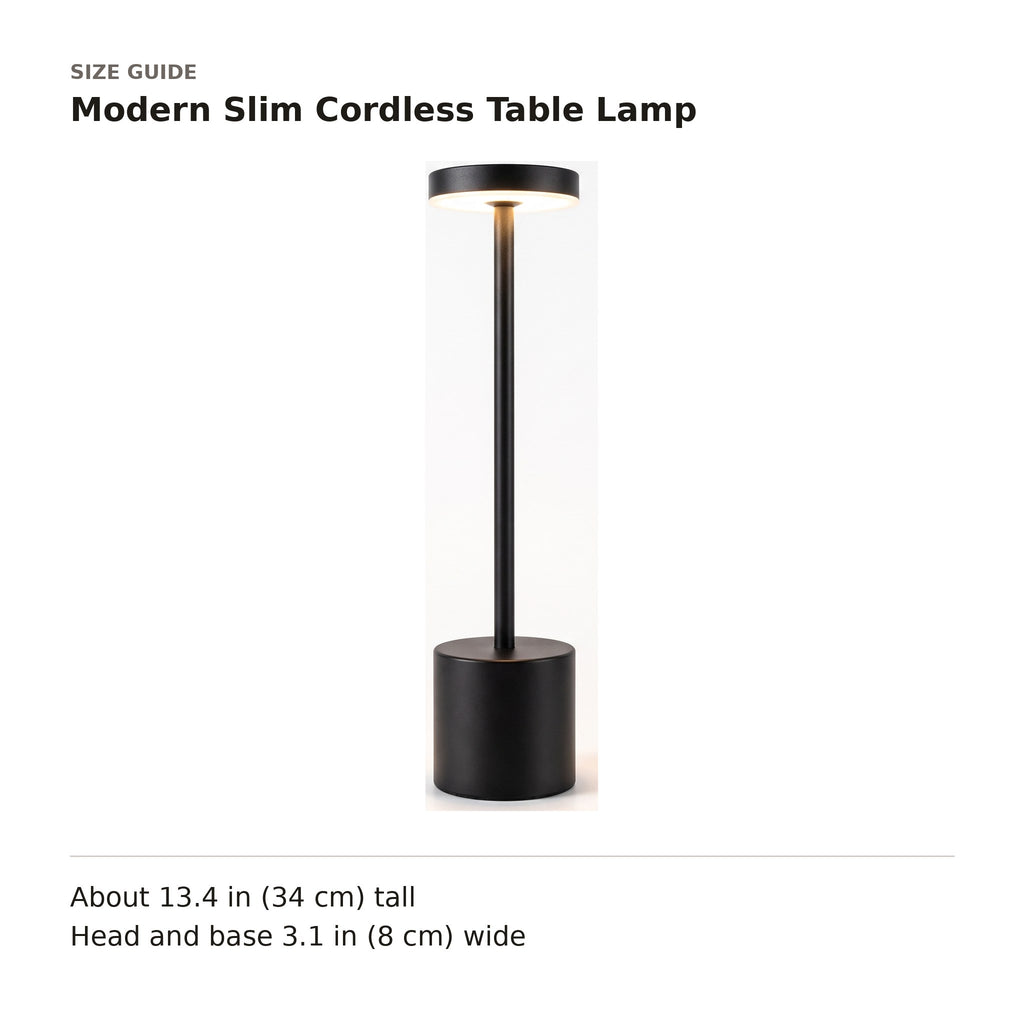 Modern Slim Cordless Table Lamp size guide with dimensions