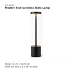 Modern Slim Cordless Table Lamp size guide with dimensions