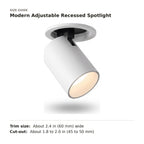 Modern Adjustable Recessed Spotlight size guide with dimensions