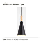 Nordic Cone Pendant Light size guide with dimensions