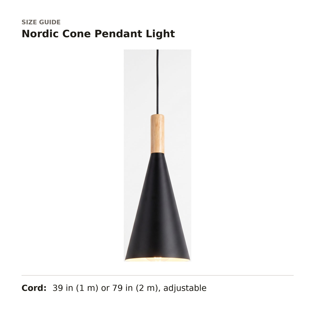 Nordic Cone Pendant Light size guide with dimensions