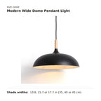 Modern Wide Dome Pendant Light size guide with dimensions