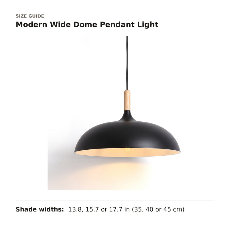 Modern Wide Dome Pendant Light size guide with dimensions