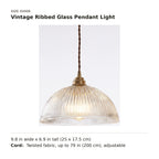 Vintage Ribbed Glass Pendant Light size guide with dimensions