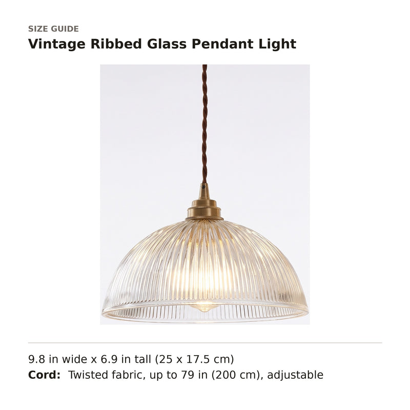Vintage Ribbed Glass Pendant Light size guide with dimensions