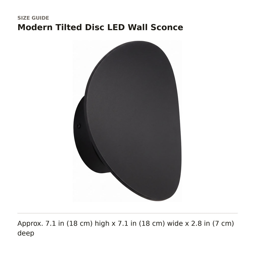 Modern Tilted Disc LED Wall Sconce size guide with dimensions