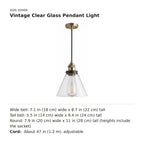 Vintage Clear Glass Pendant Light size guide with dimensions