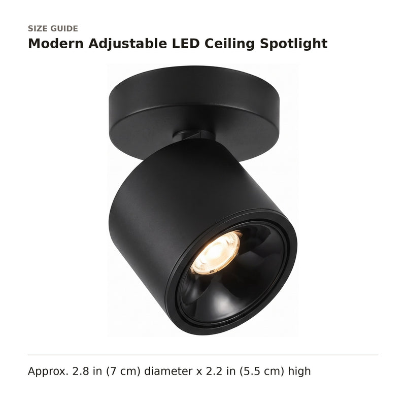 Modern Adjustable LED Ceiling Spotlight size guide with dimensions