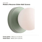 Modern Macaron Globe Wall Sconce size guide with dimensions