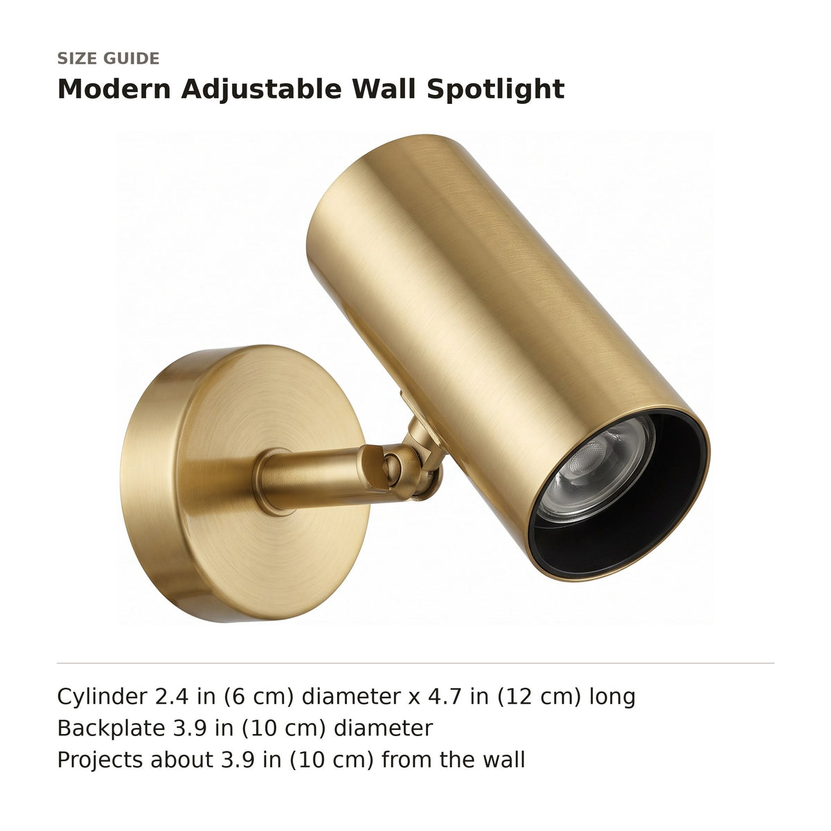 Modern Adjustable Wall Spotlight size guide with dimensions
