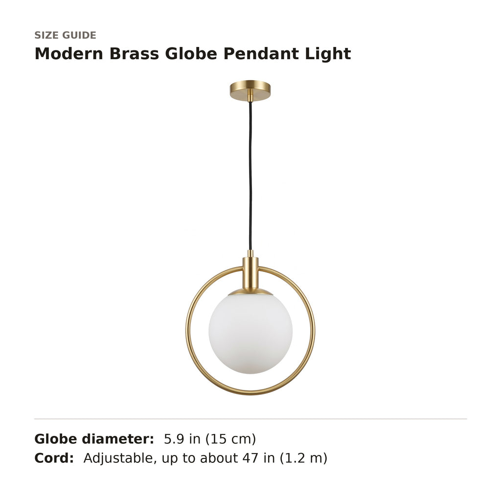 Modern Brass Globe Pendant Light size guide with dimensions