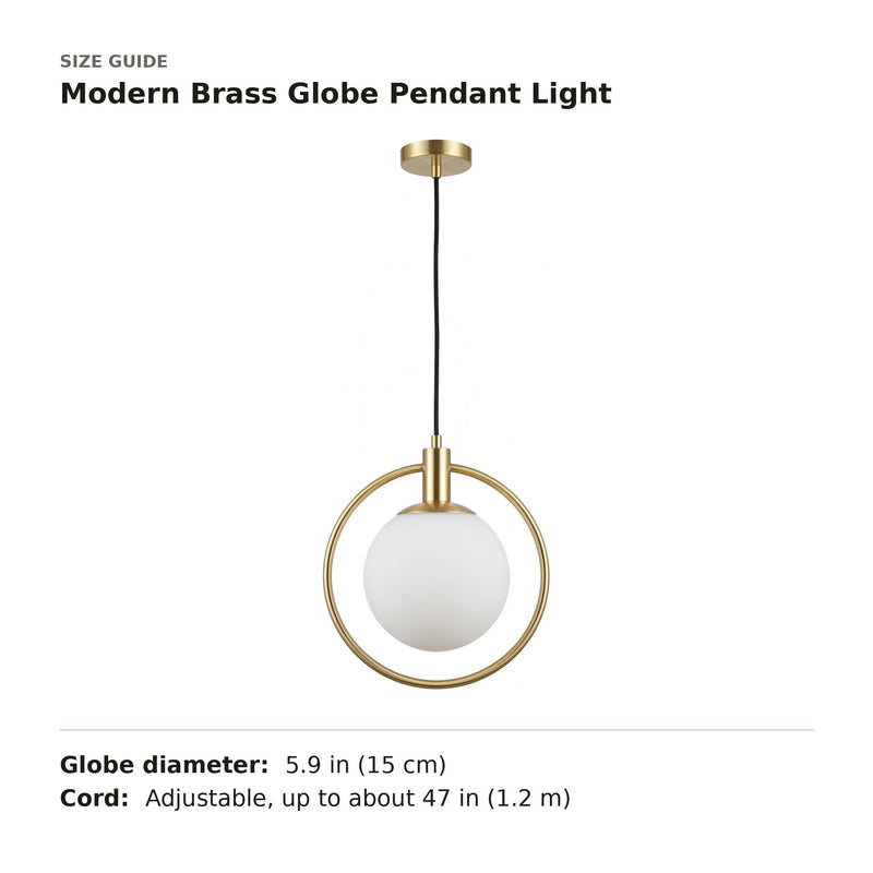 Modern Brass Globe Pendant Light size guide with dimensions