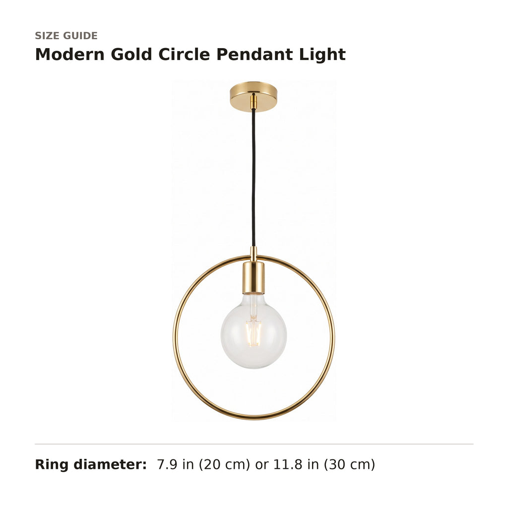 Modern Gold Circle Pendant Light size guide with dimensions