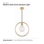 Modern Gold Circle Pendant Light size guide with dimensions