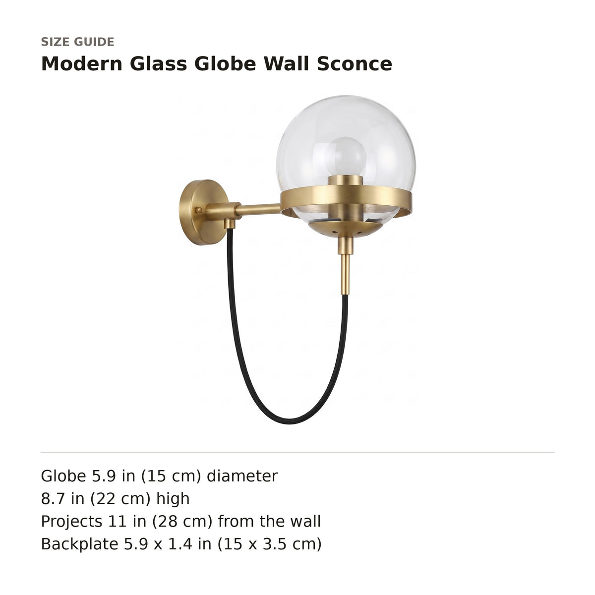 Modern Glass Globe Wall Sconce size guide with dimensions