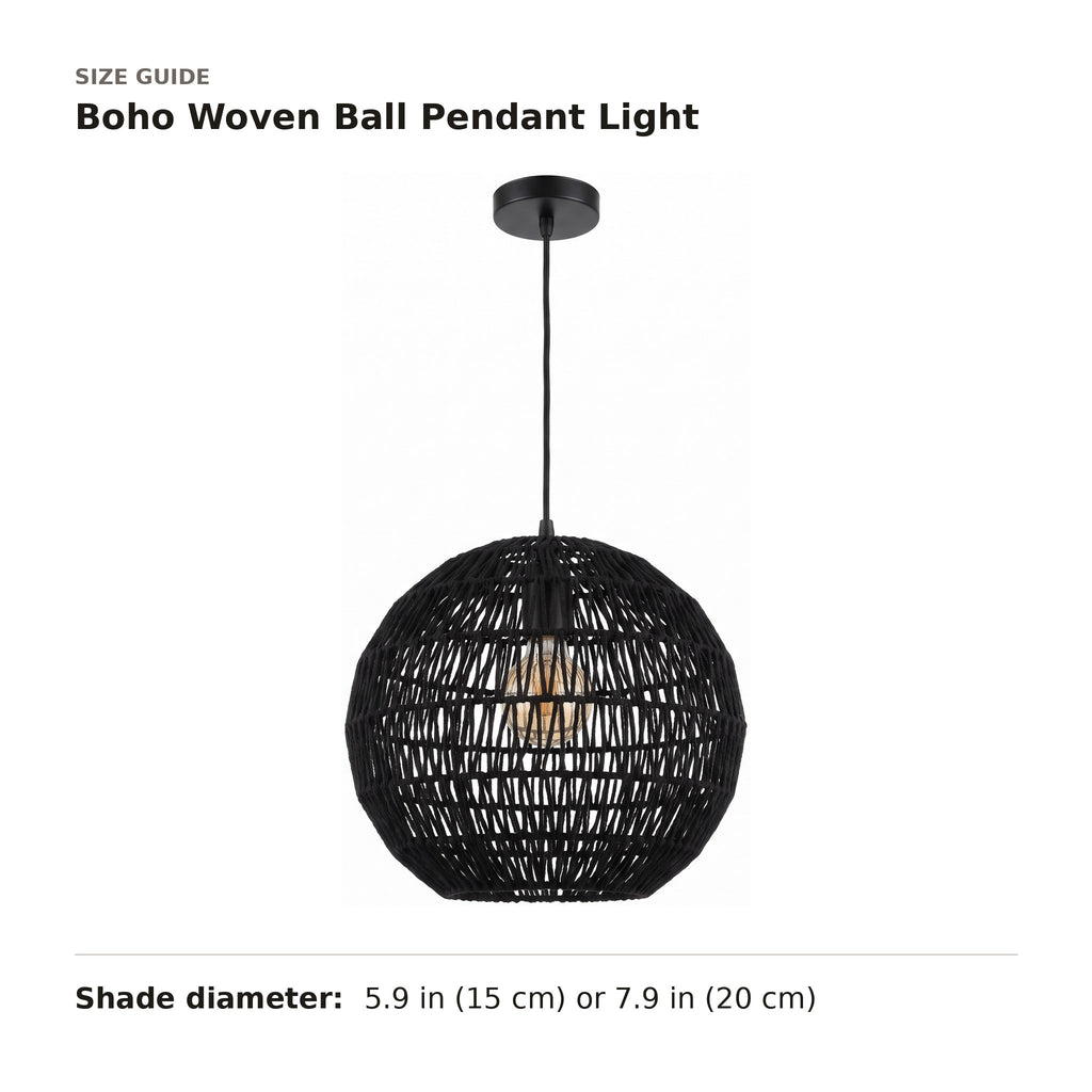 Boho Woven Ball Pendant Light size guide with dimensions