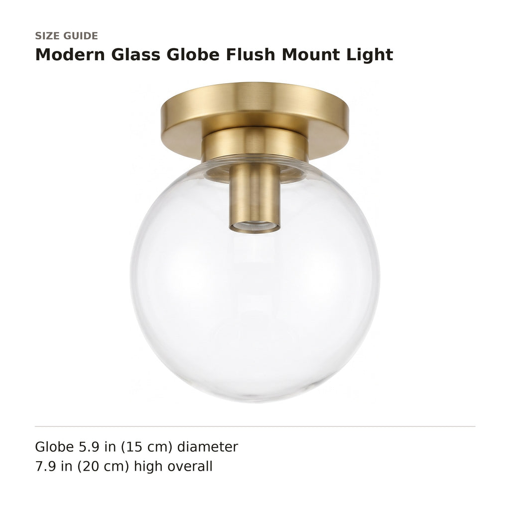 Modern Glass Globe Flush Mount Light size guide with dimensions