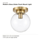 Modern Glass Globe Flush Mount Light size guide with dimensions